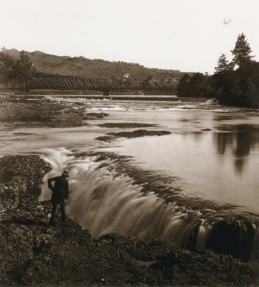 Passaic Nehri şelalesinin kıyısında duran bir adam, 1859