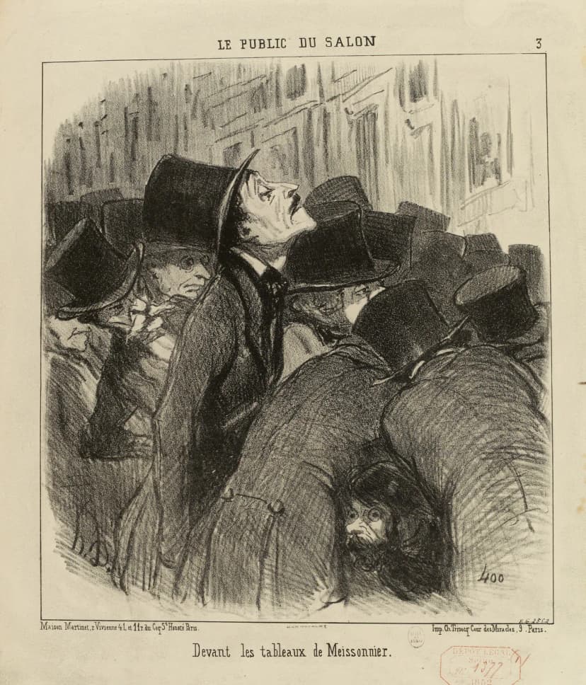 Daumier, Meissonnier'nin tablolarının önünde itişen Salon seyircisi